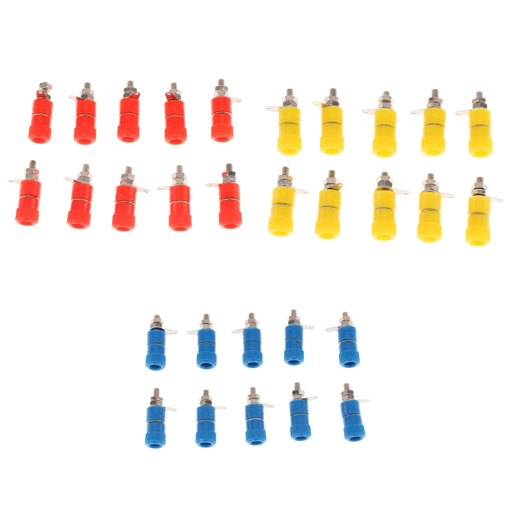 30 Pieces 4mm Banana Plug Socket Industry Banana Binding Post Adaptor For Welding (Red/Yellow/Blue)
