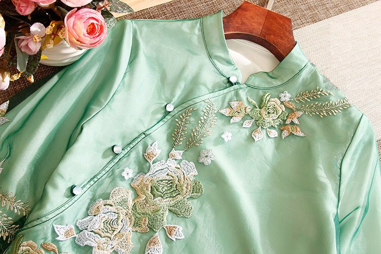 High-end vår sommar kinesisk stil broderi gardenia organza blus skjorta kvinnor lös dam skjorta topp s-xxl