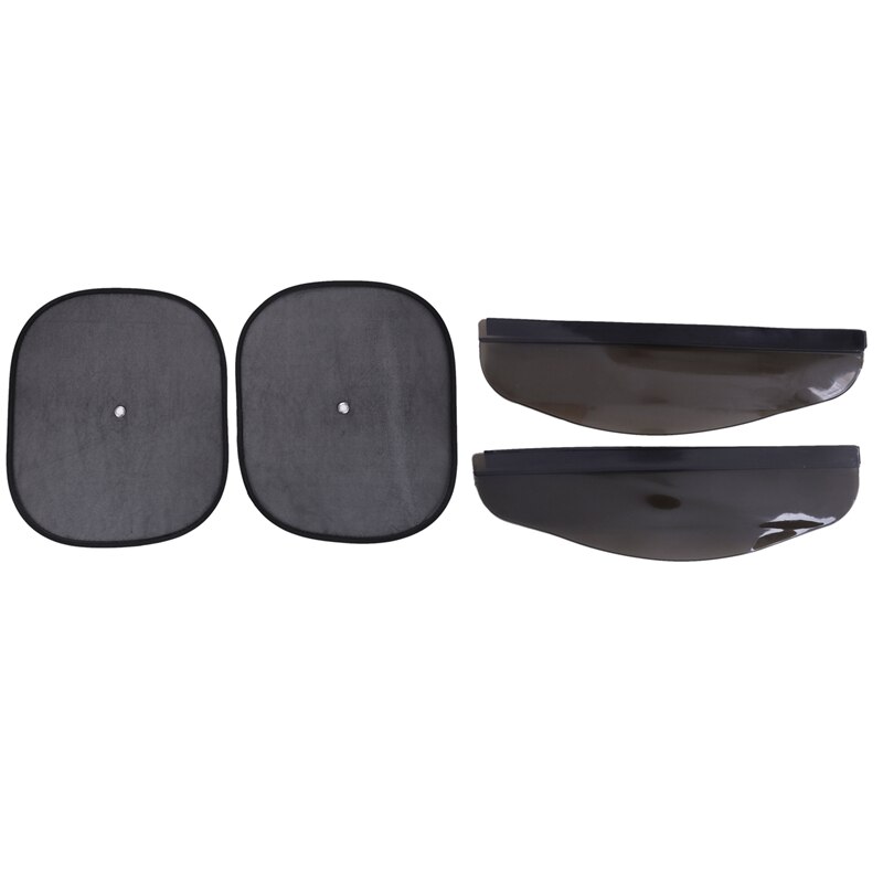 2 x universel Flexible PVC voiture rétroviseur pluie ombre étanche lames voiture rétroviseur sourcil pluie couverture, noir & 2 x soleil