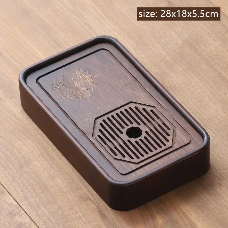 Style Natural Bamboo Tea Tray Rectangle Drainage Water Storage Trays Household Drawer Tea Board Chinese Tea Set Decor Accessorie: plum