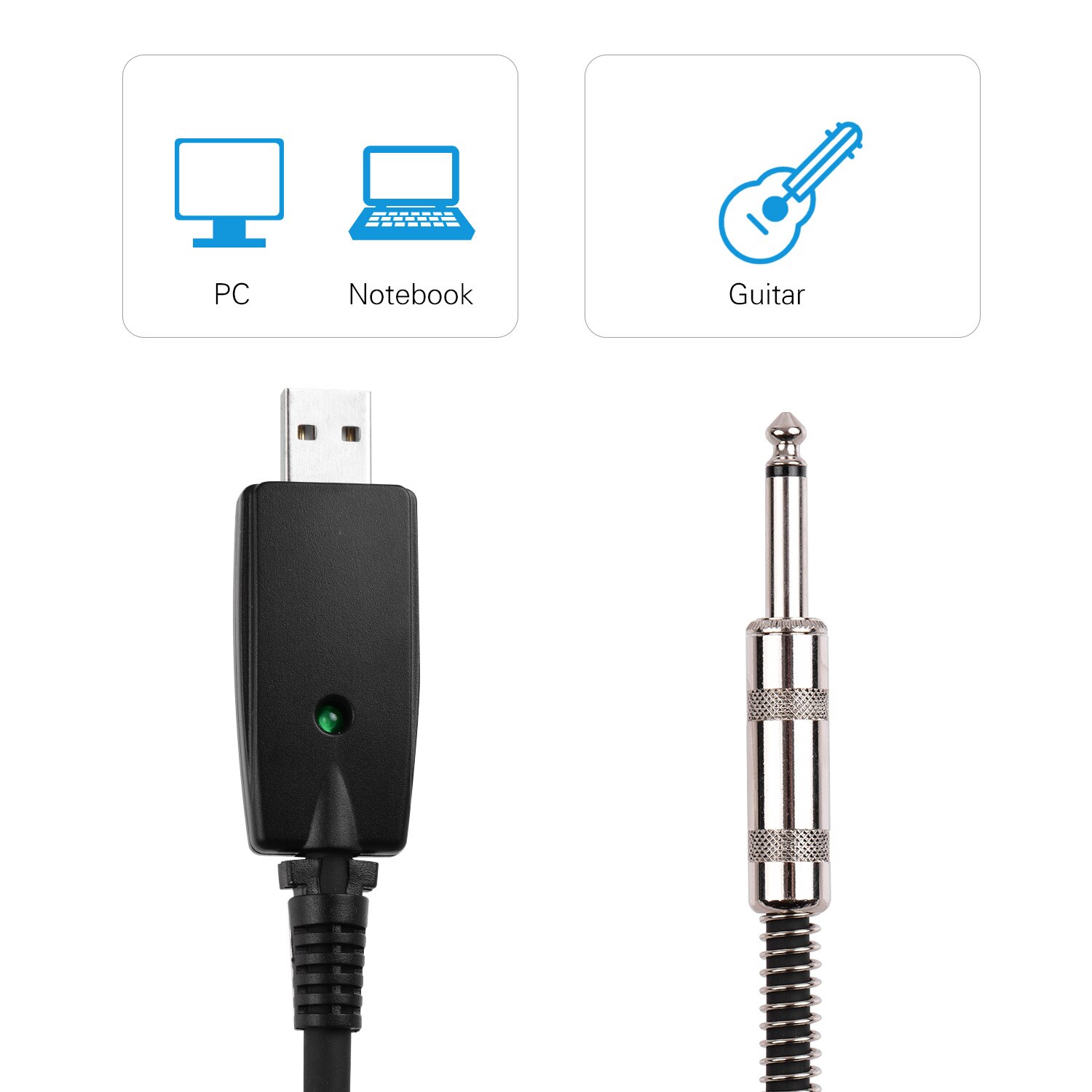 USB Guitar Andio Cable USB Male Interface to 6.35mm (1/4inch) Mono Electric Guitar Connection Cable Guitar to PC