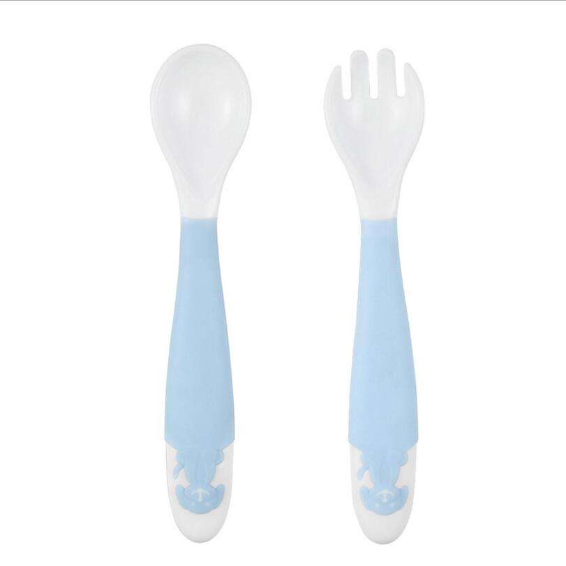 Buigbare Baby Lepels Servies Gadget Boon Kinderen Bestek Voeden Vorken Baby Bestek Lepel Voor Babi Kid Gebruiksvoorwerpen Lepel Vork: 2 PC Blue