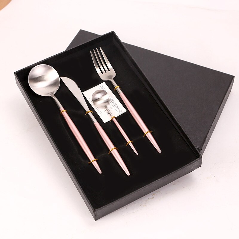 4pcs Serviesje servies 304 Roestvrij 18/10 Staal Bestek Set Steak Mes Vork Eetstokjes Set Koffie Lepel Theelepel Fla