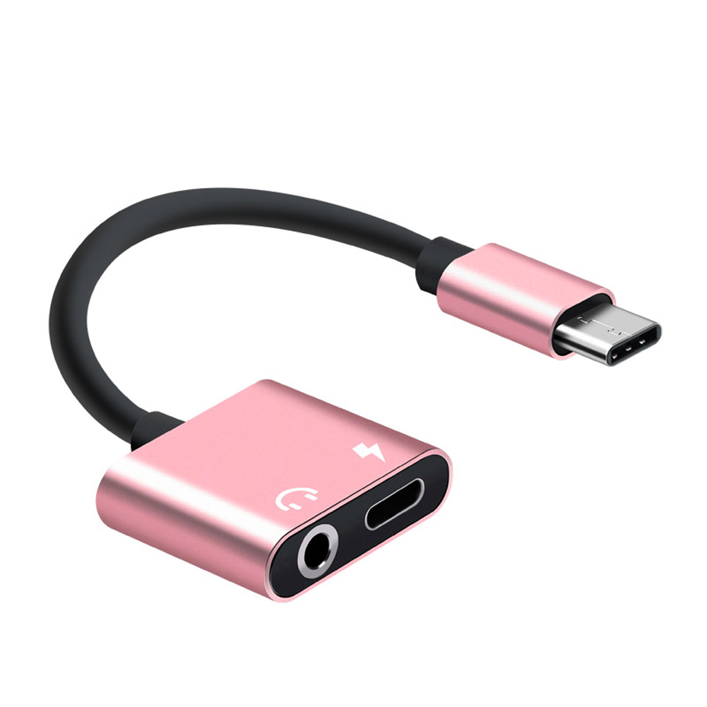 Adaptador de carga para auriculares, Cable 2 en 1 Tipo C a conector de 3,5mm, Audio Aux, USB C: Rojo