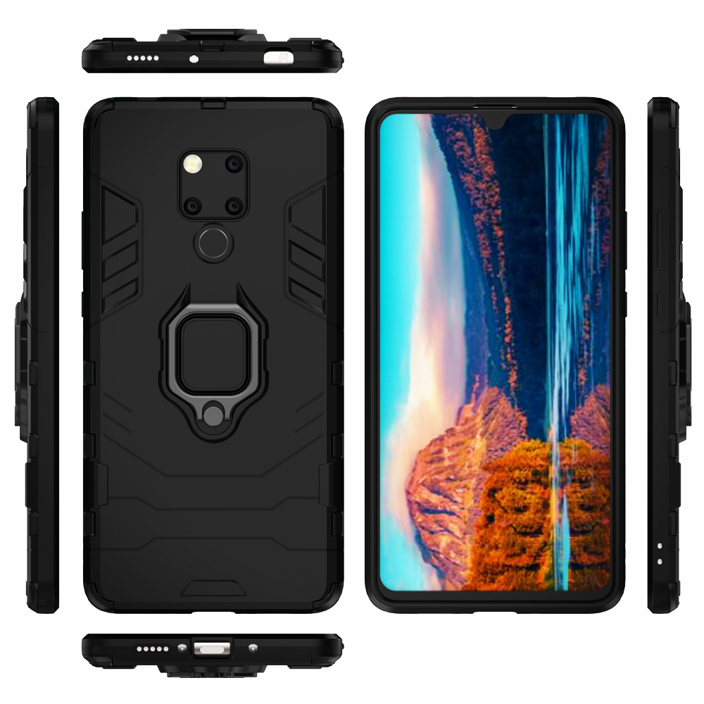 Capa de silicone com suporte de anel para huawei mate 20x, capa protetora de celular à prova de choque: For Huawei Mate 20 / Black