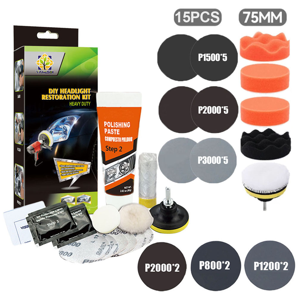 Headlight Restoration Kit DIY Car Headlight Polishing Tool Remove Yellowing & Scratches,Anti-Fogging UV Coating: Silver