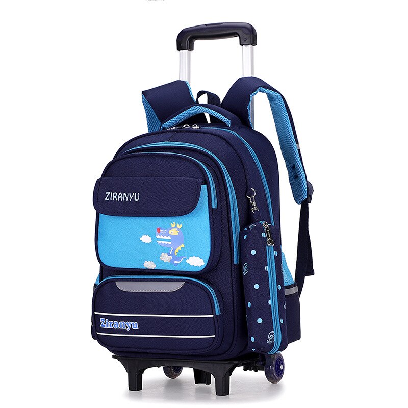 Ziranyu waterdichte afneembare kinderschooltassen met 2/6 wielen, trap kindertrolley, schooltas, boekentassen, jongens- en meisjesrugzak: Dd313002bu