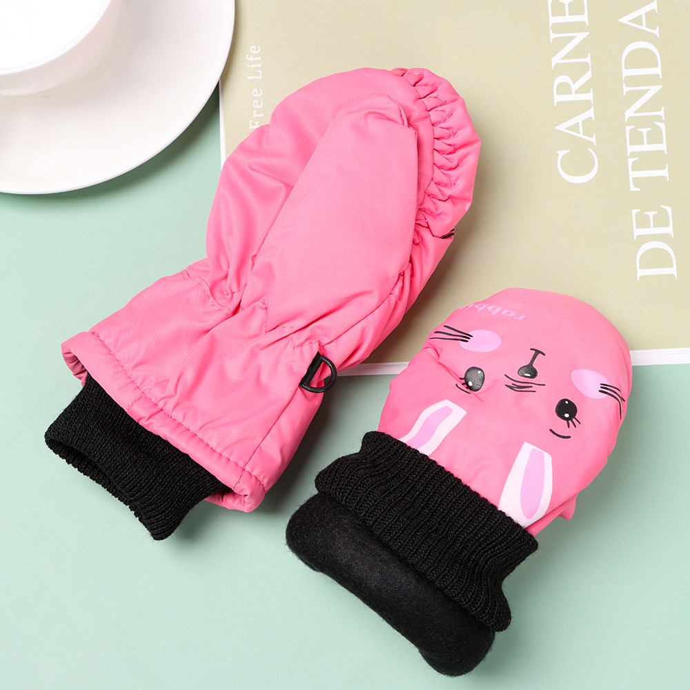 Gants de Ski antidérapants pour enfants de 0 à 5 ans, moufles de sport épaisses et chaudes avec dessin animé lapin, imperméables et mignonnes pour l&#39;hiver en plein air