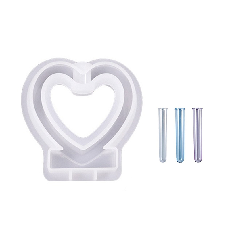 Moldes de resina epoxi en forma de corazón con 3 tubos de ensayo para hidropónico, soporte de flores, decoración de oficina en casa, de San Valentín