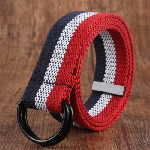 cinturón de lona para hombres jóvenes lona doble anillo hebilla Simple salvaje cinturón vaquero hombres mujeres: hongbailanR