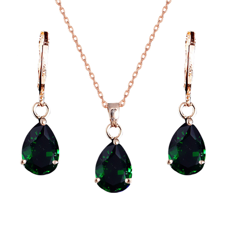 H: HYDE Bruiloft/Bruid nobele sieraden Goud Kleur vrouwen/meisje rode CZ Ketting + Oorbellen Bruiloft sieraden Sets: Green