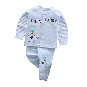9-24M Baby Sleepwear Pajamas Set Baby Boys Girls Cotton Nightwear V Collar Sleep Set for Kids Pajamas: Blue / 24M