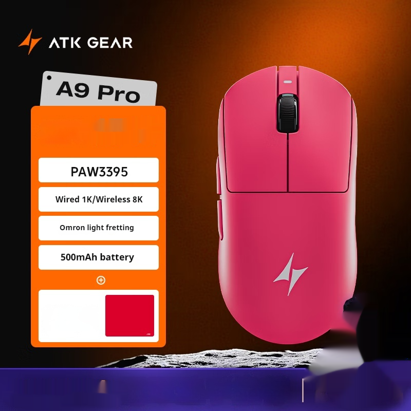 ATK Dragonfly A9 Pro Wireless Mouse 3Mode Star Flash PAW3950 Nordic52840 Lightweight Custom Laptop Gamer PC Gaming Mouse: GRAY