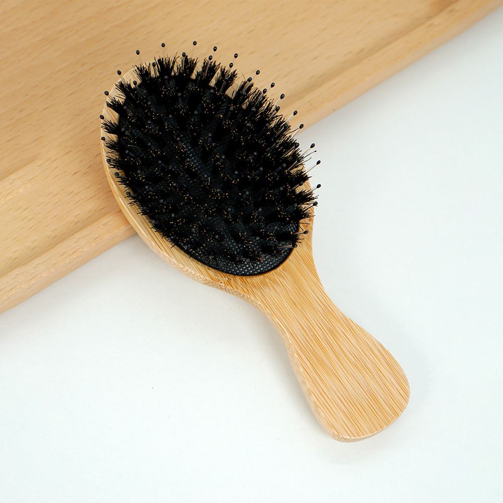 Peine de bambú Natural, cepillo de pelo de cerdas de jabalí, cojín de aire de madera portátil, peine desenredante para el cuero cabelludo, herramientas de estilismo para el cabello de salón: Negro