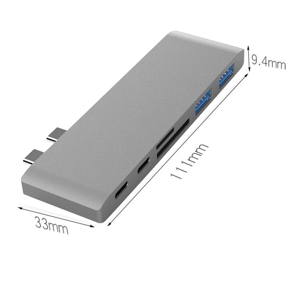 Intelligenta dockningsstationer för bärbar dator aluminiumlegering 6 in 1 usb typ c hubb till usb 3.0 pd kortläsaradapter för macbook pro: Default Title