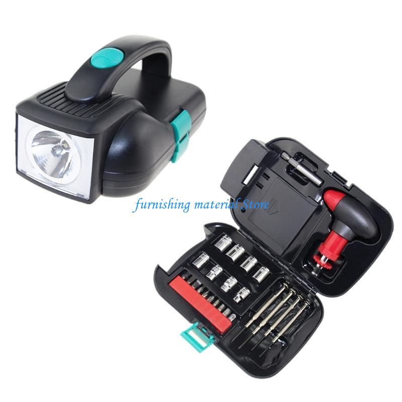Y5GD 24 Pcs Flashlight Tool Set with Lamp Toolbox for Outdoor Activities Home Use