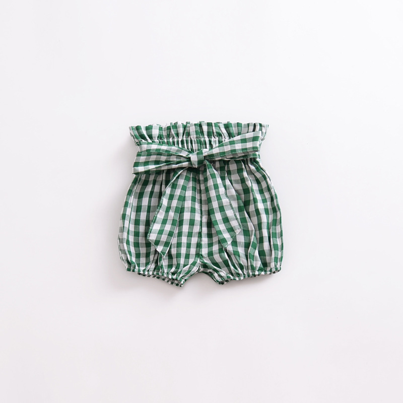 Pantalones cortos con volantes y lazo para niñas, Shorts con estampado Floral a cuadros, cintura elástica, PP, de verano, europeos y americanos: D / 12M