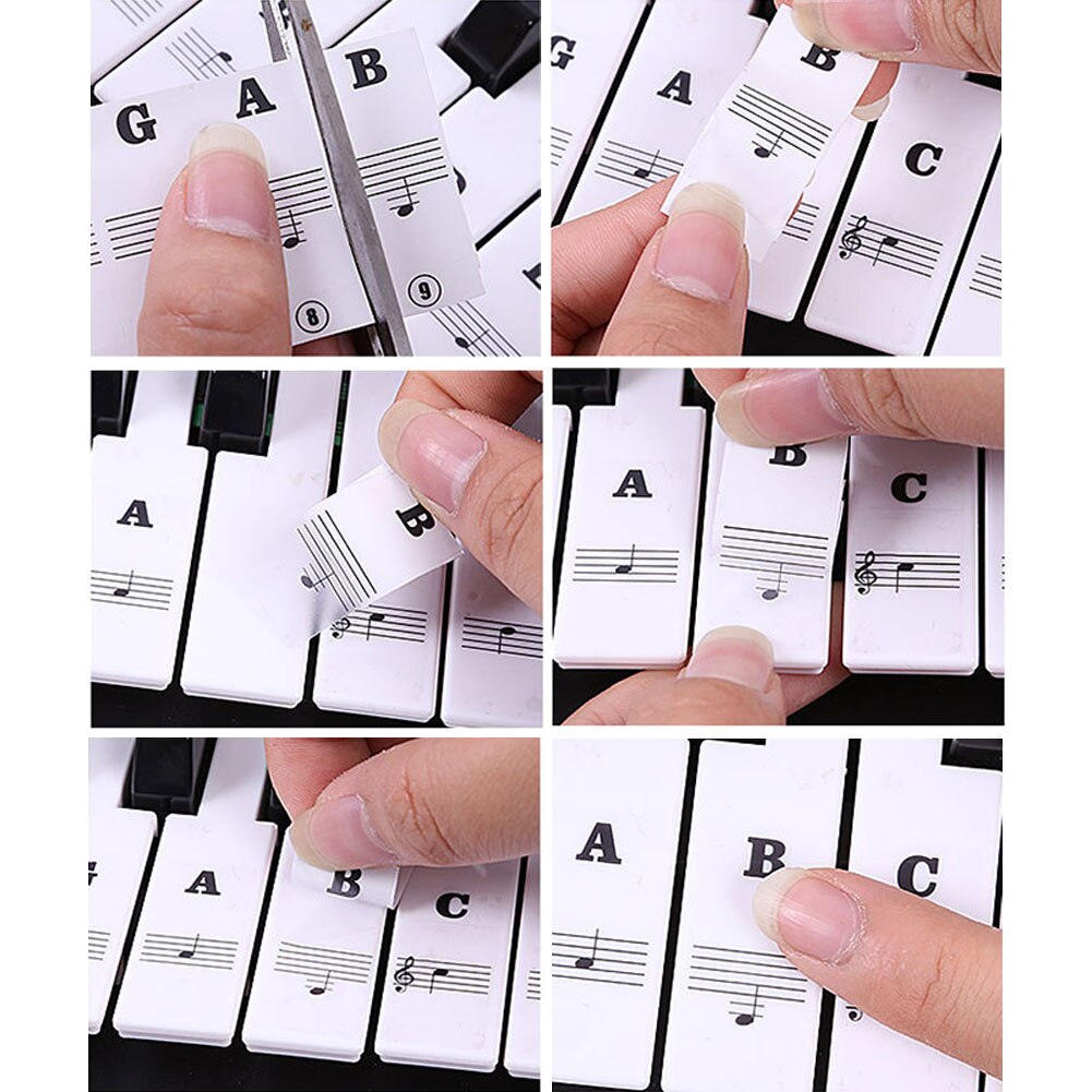 33/49/54/61/88 color Transparent Piano Keyboard Stickers Electronic Keyboard Key Piano Stave Note Sticker Symbol for White Keys