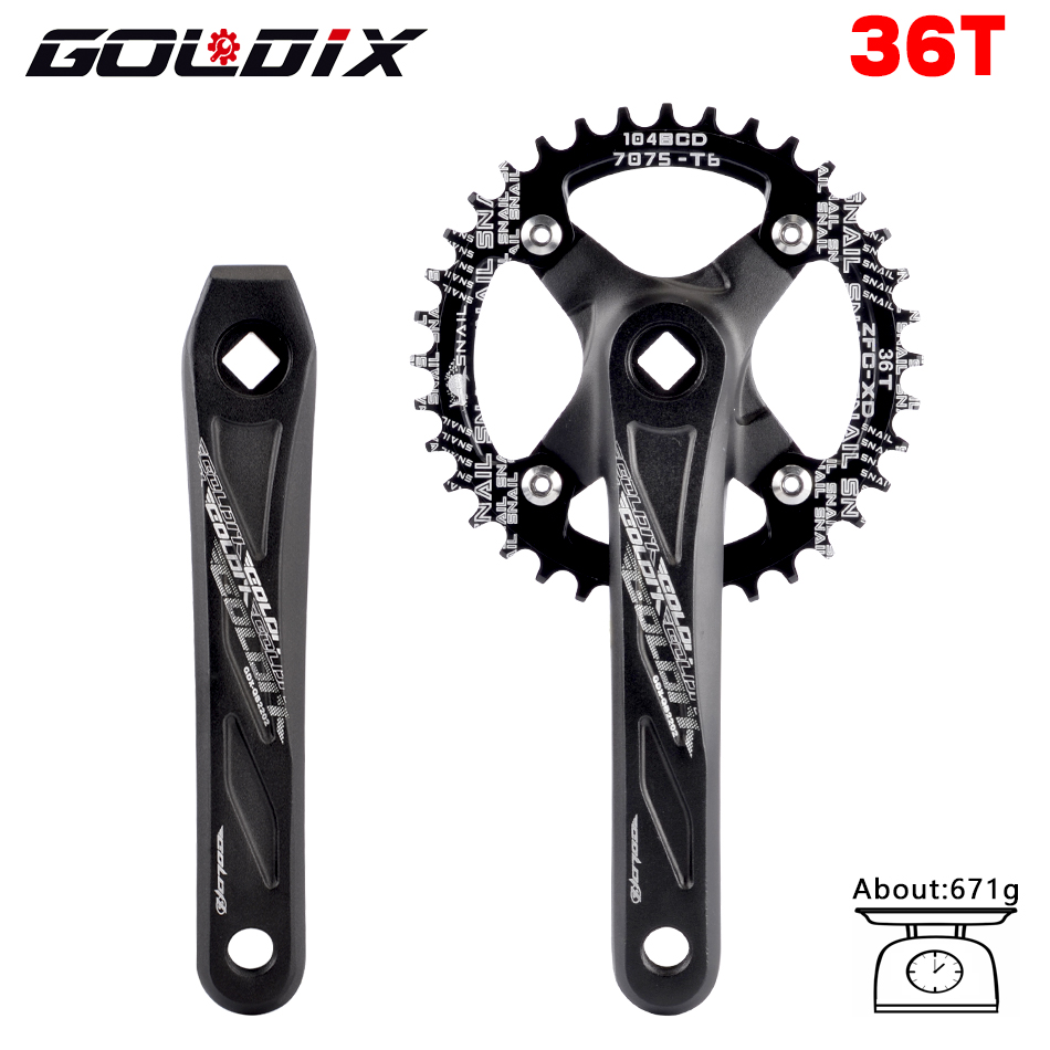 GOLDIX Square Hole Bicycle Crankset Aluminum Alloy MTB Crank 170/175mm Length Narrow Wide Teeth 104BCD 32/34/36/38/40/42T: Burgundy / 170mm