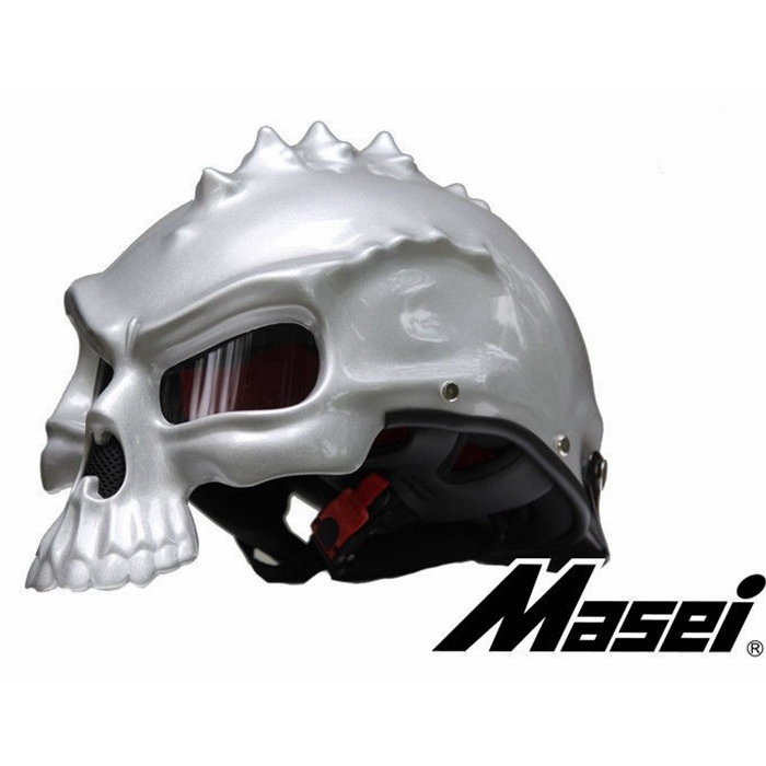 489 Dual Verwenden Schädel Maske Motorrad Helm Capacete Casco Neuheit retro Casque Motorrad Halbe Gesicht Rolle Helm: Silber / XXL