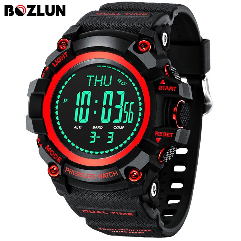 Bozlun-montre sport connectée pour hommes, multifonction, cadran 3atm, montre sportive, altimètre, thermomètre: BLACK BLACK-BLACK