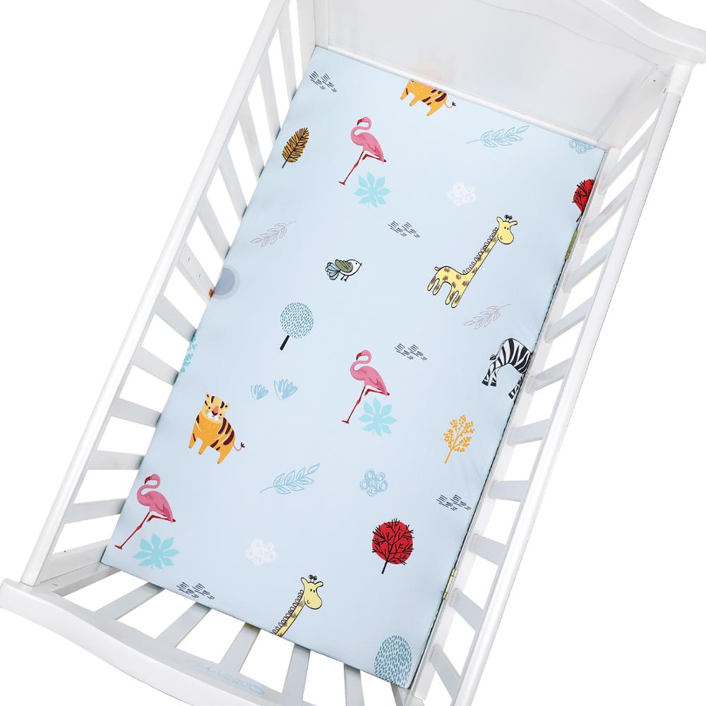 Egmaobaby 100%  bomulds tremmeseng monteret lagen blød babyseng madrasbetræk beskytter tegneserie nyfødt sengetøj til tremmeseng str. 130*70cm: Zld 0002
