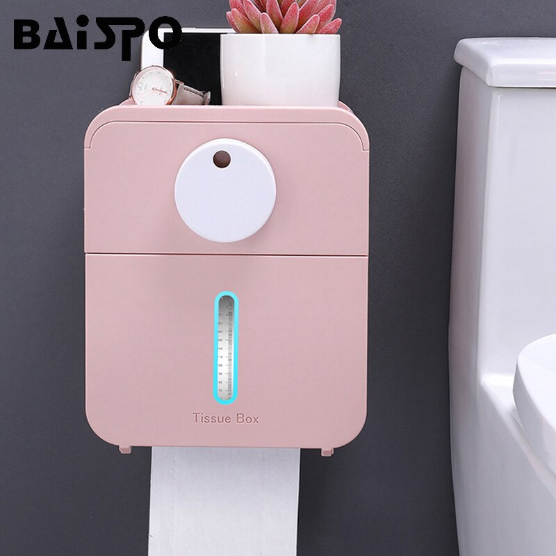 Baispo dobbeltlags tissueboks i toilet vægmonteret papirholder drænbar servietholder wc organizer badeværelsestilbehør sæt