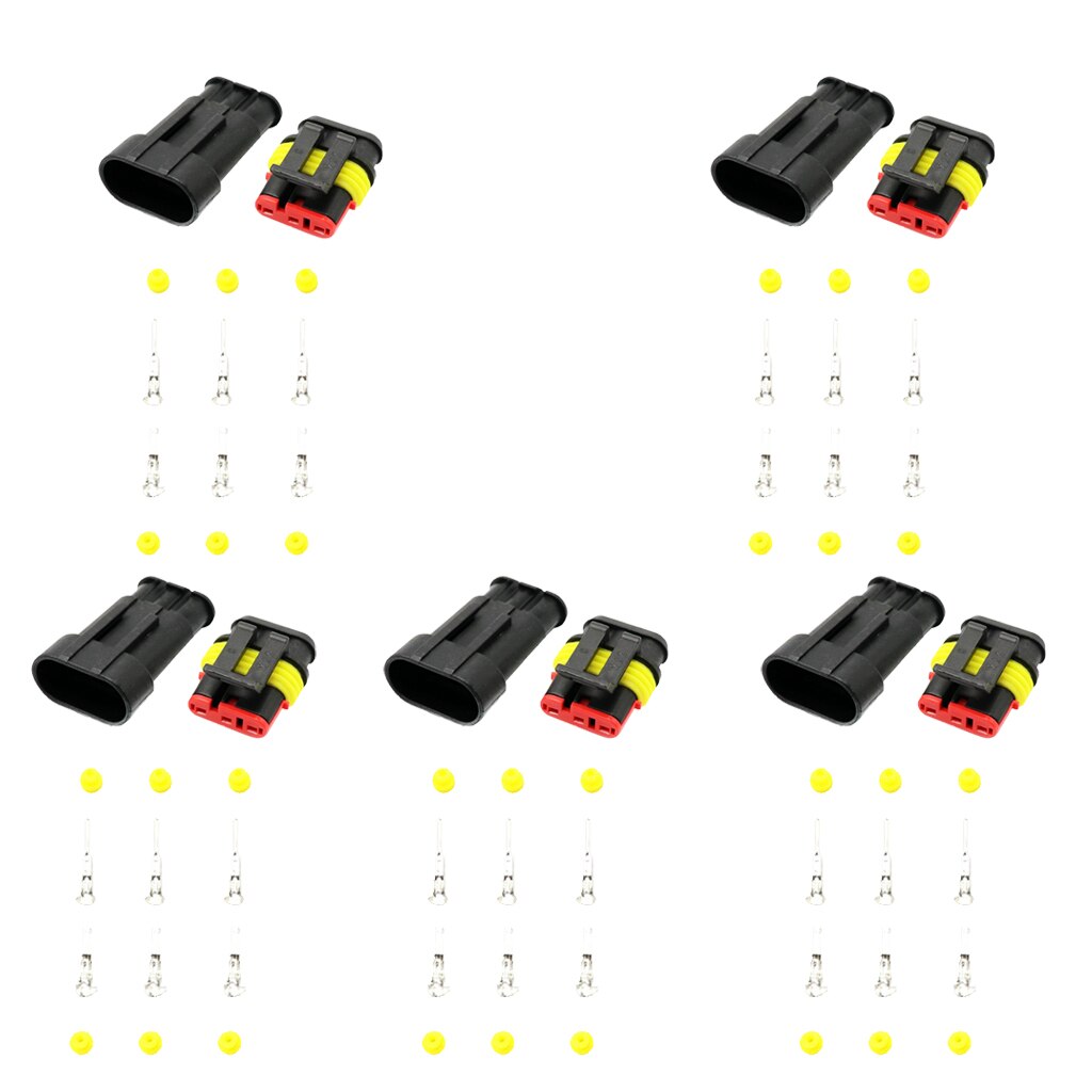 Great Performance 5 Kit Electrical Wire Cable 3 Pin Way Connector Plug