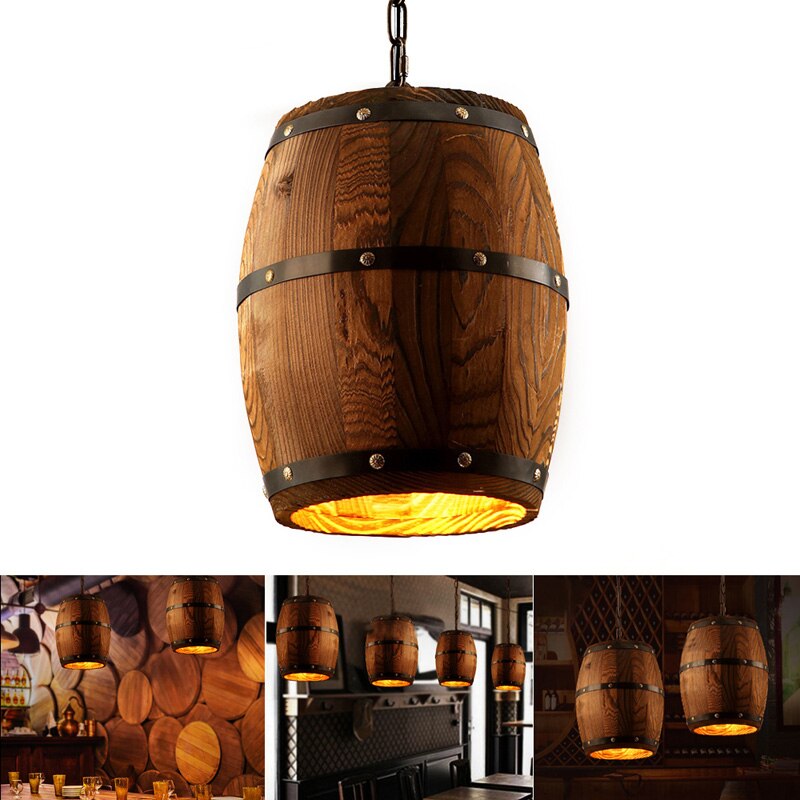 Decke Fass Lampe Holz Wein Fass Hängen Leuchte Anhänger Beleuchtung Geeignet Für Bar Cafe Lichter Atomasphere Erstellen Restaurant Lampe: Holz 24x33cm