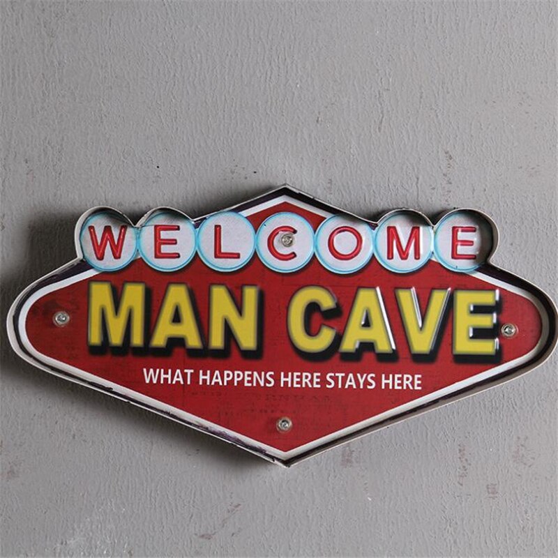 Welcome Man Cave LED Signs Bar Cafe Garage Club adversting Wall Decorative Light Vintage Metal Sign Plate Home Decoration Lamp