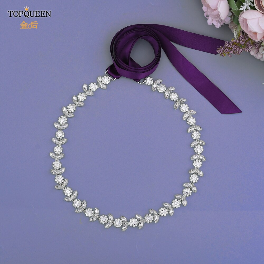 TOPQUEEN Luxus Strass Gürtel Hochzeit Gürtel Diamant Braut Gürtel Schärpe Hochzeit Zubehör Abend Party Band Gürtel Schärpe S440: Violett