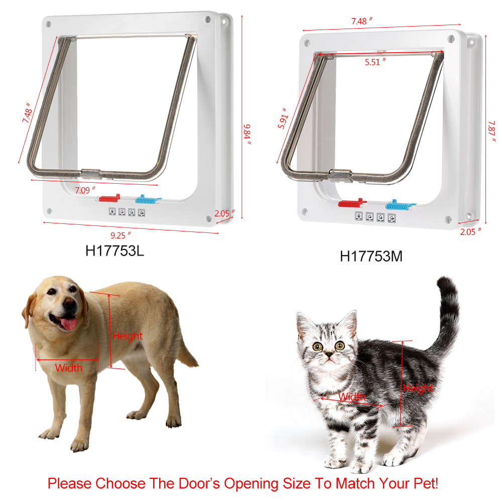 4-Way Locking Pet Door W/ Smart switches keep the house door closed but allow your pet to go in or out freely for Dog Cat Pet