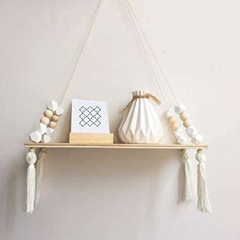 Wall Hanging Shelf, Set of 2 Cotton Rope Floating Shelves for Wall, Wood Organizer to Decorate Living Room/Bedroom