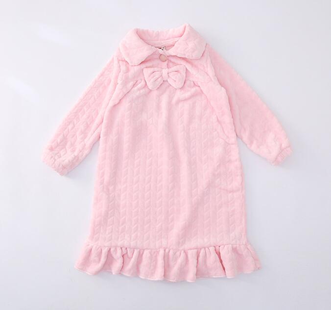 Meisjes Pyjama Jurk Herfst Winter Baby Meisjes Roze Blauw Flanel Boog Pyjama Jurken Meisje Thuis Nachtkleding Jurk Kinderen Kleding