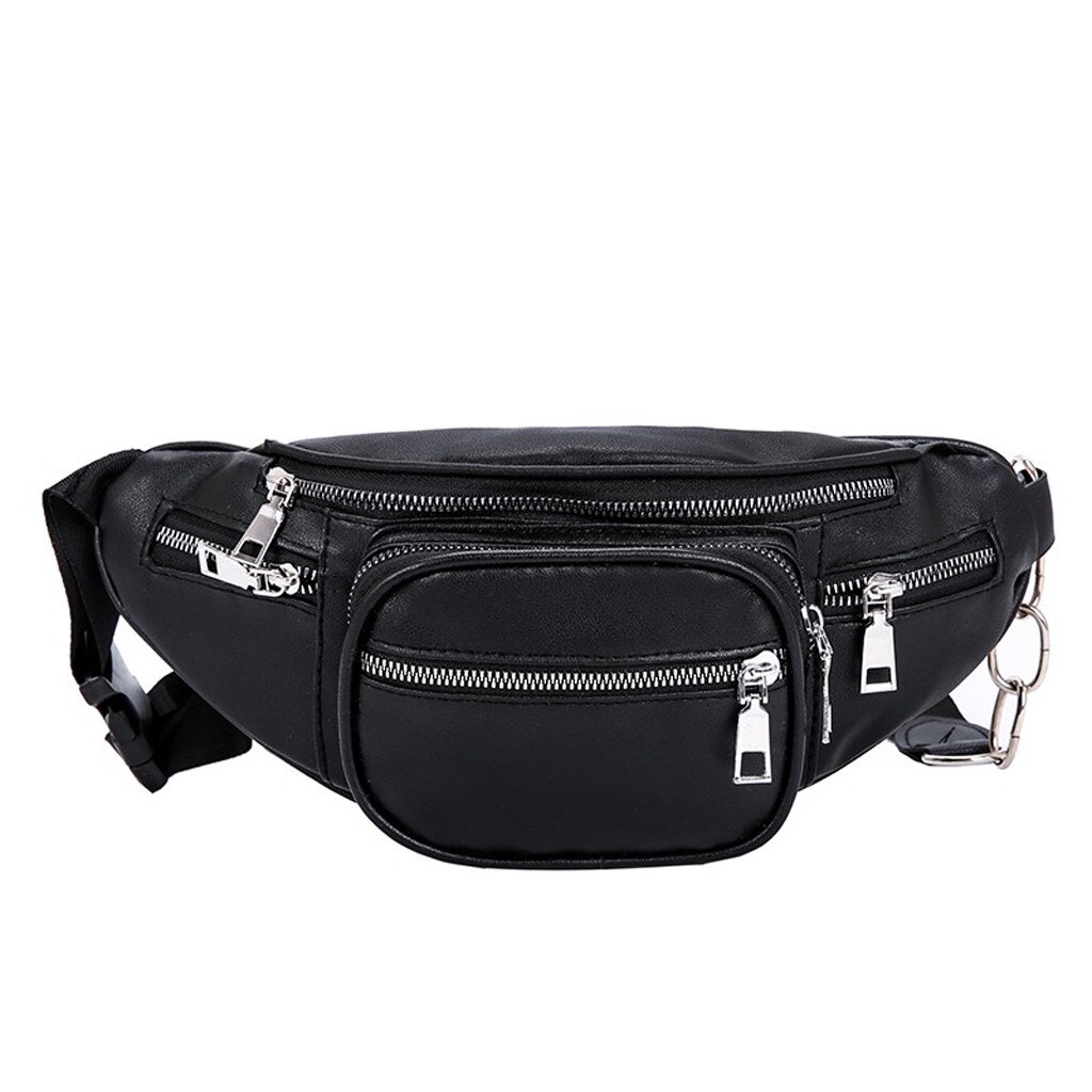 # H15 Stijl Mannen Vrouwen Pu Taille Zakken Keten Zwart Fanny Pack Reizen Riem Portemonnee Schoudertassen tote Heuptas: Black