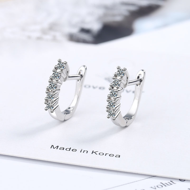 Mode 925 Sterling Zilveren Stud Oorbellen Voor Vrouwen Koreaanse Eenvoudige Shiny Crystal Oorbellen Trouwdag Sieraden