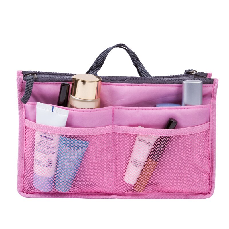 Ladies Organizer Bag Multi Functional Cosmetic Storage Handbag Bags Women Travel Makeup Insert Purse: Pink