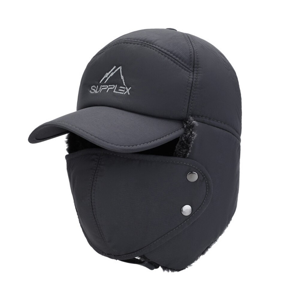 Vinter mænd vindtæt hat varm fortykket øreklapper hætte hel ansigt aftagelig maske udendørs baseball cap russisk pelshue: Grå
