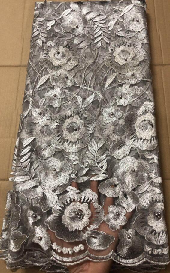 Marineblå afrikanske perler blondestof broderet nigeriansk blondestof fransk tyl blondestof til kvinder ylm 032: Som billede 6