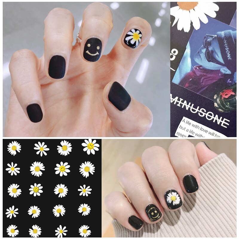 Hnuix 1 Vel Daisy Nail Art Stickers Kleurrijke Bloem Nail Sticker 3D Lijm Nail Decals Adhesive Diy Tips Decoraties