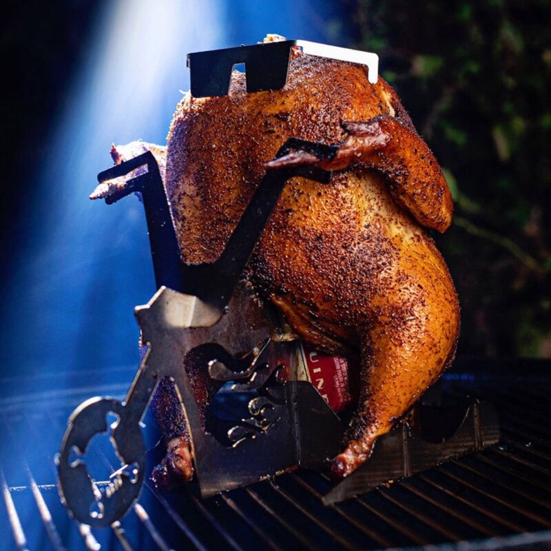 Draagbare Motorfiets Stijl Kip Houder Grill Rack Bbq Rvs Indoor Outdoor Gebruik Kip Roosteren Bbq Grill
