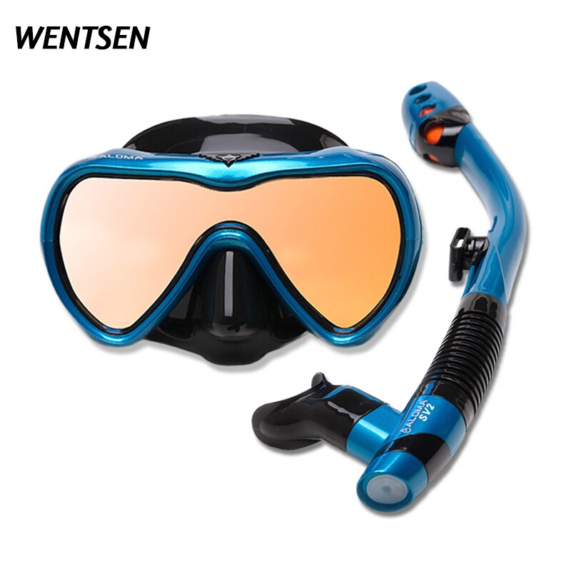 Professionele Onderwater Duikbril Bril Vrouwen Man Apparatuur Bril Scuba Volledige Gezicht Kits Voor Snorkelen En Deepscuba: Blauw