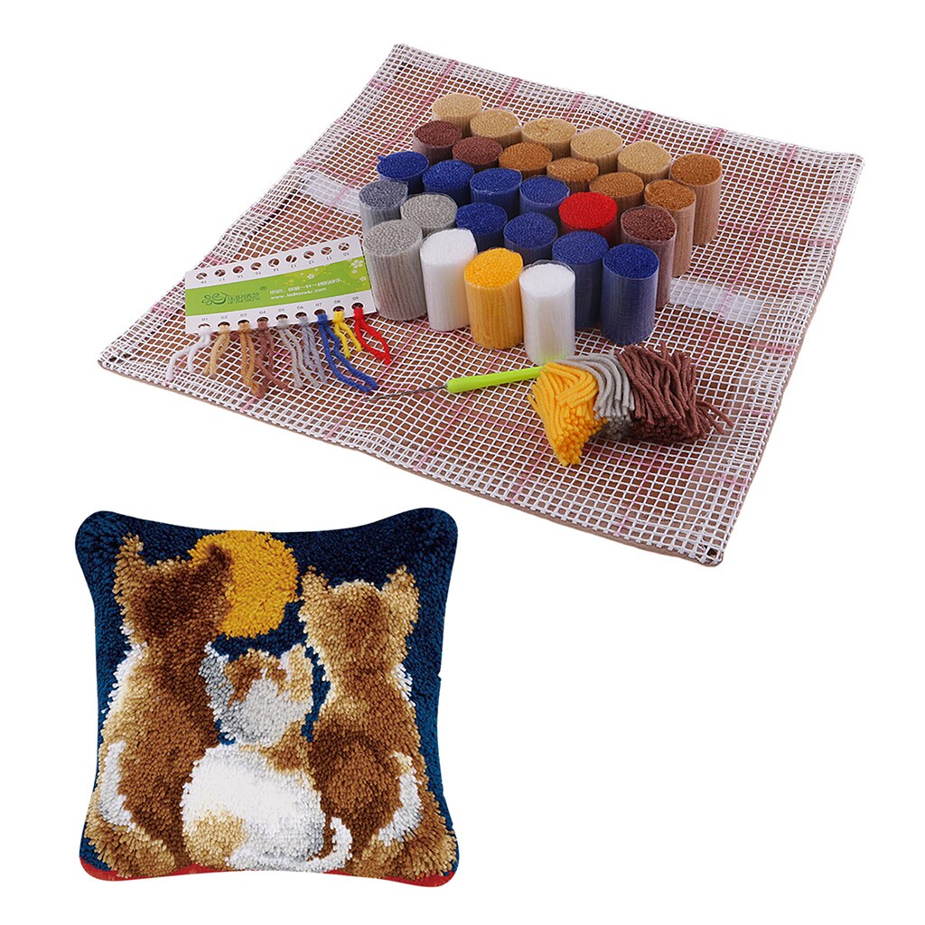 1 Set Pillows Latch Hook Kits Material Package For Beginners: Cat