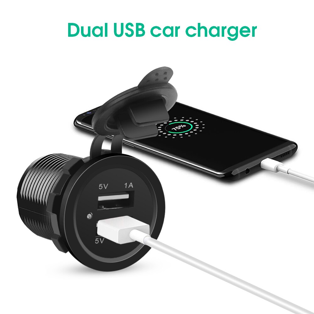 Kebidu-encendedor de cigarrillos Universal, cargador de coche DC12V-32V, cargador USB doble resistente al agua de vehículo USB, 2 puertos, 5V, 2.1A/1A