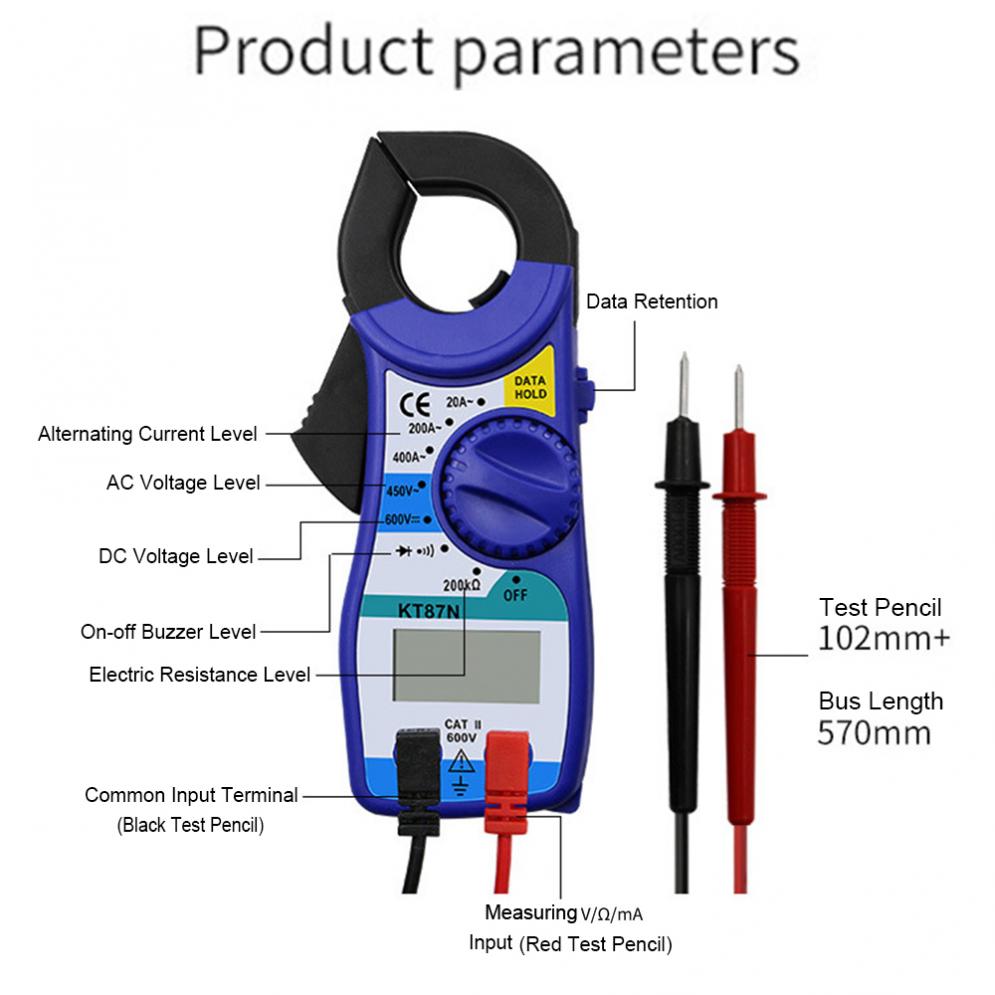 KT87N Mini Digital Clamp Meters AC/DC Voltage Multimeter Capacitance Electrical Megger Tester Instrument Tool