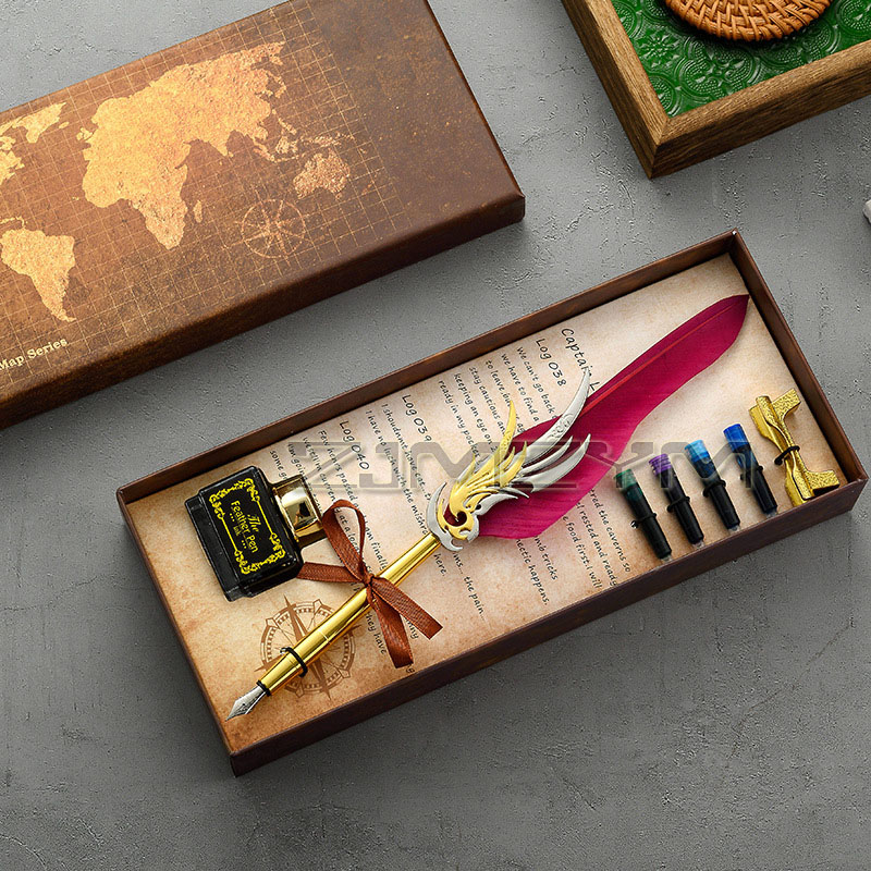 Feather Pen Luxury Fountain Signature Sprinkling Quill Ink Pen European Retro Feather Dip Fountain Pen Set School Supplies