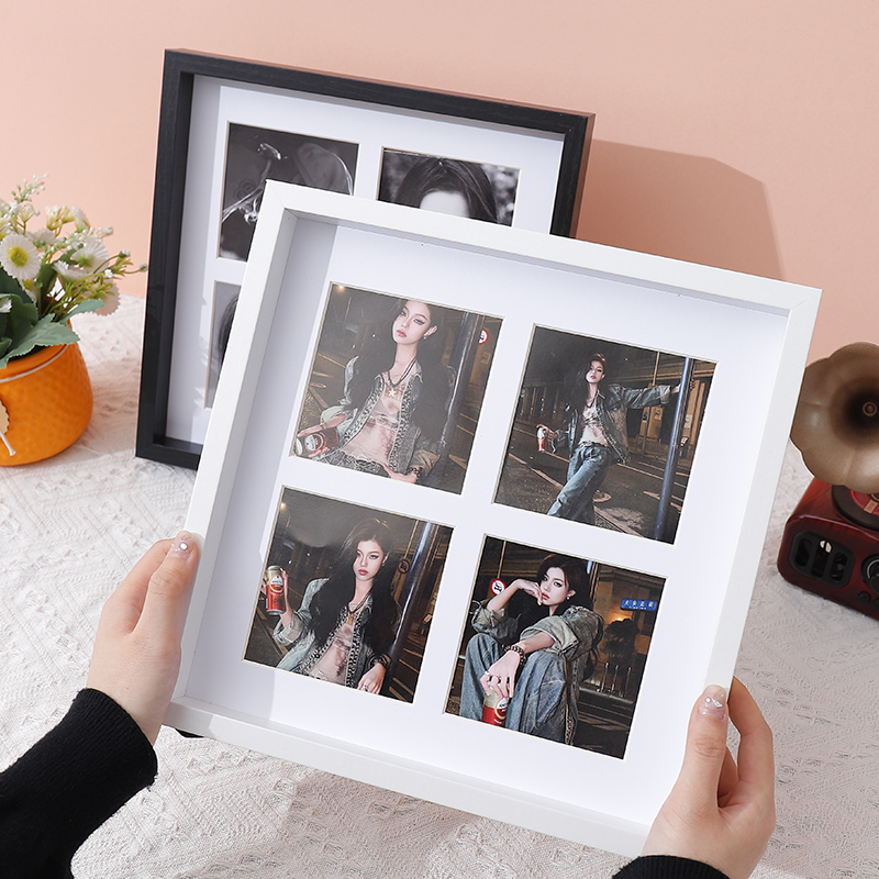 Collage de marcos de fotos de madera con 4 aberturas adecuadas para decoración de pared y mesa, 1 pieza