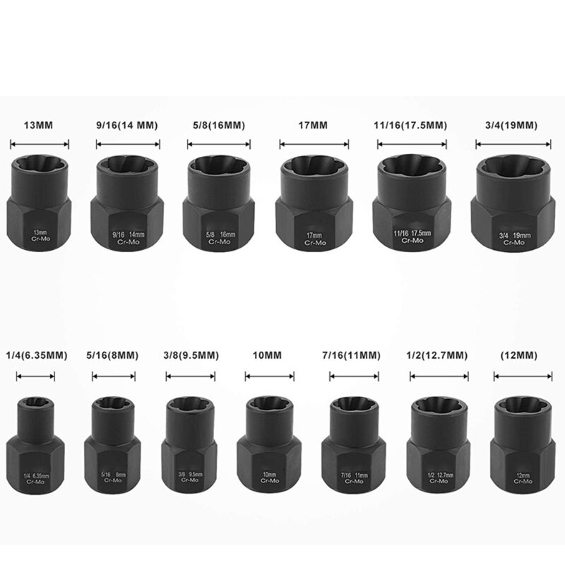 13-Piece Impact Bolt &amp; Nut Remover Set Anti-corrosion Nut Extractor Socket, Bolt Remover Tool Set　