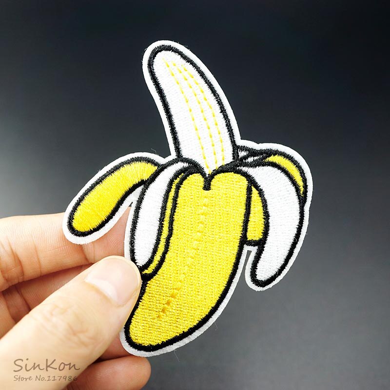 Banaan (Size:6.8X8.5cm) geborduurde Patch Voor Kleding Ijzer Op Naaien Applique Leuke Patch Stof Kleding Schoenen Tassen Diy Decoratie
