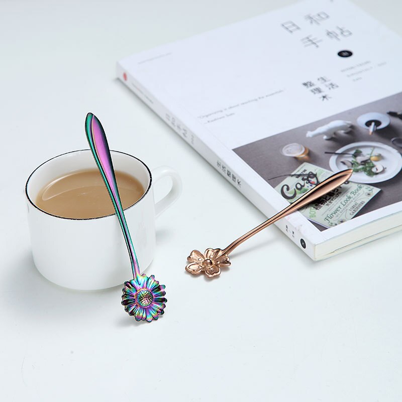 4Pcs Stainless Steel Spoons Flower Small Tea Coffee Stirring Spoon Fancy Sugar Dessert Teaspoon Bar Cafe Tableware